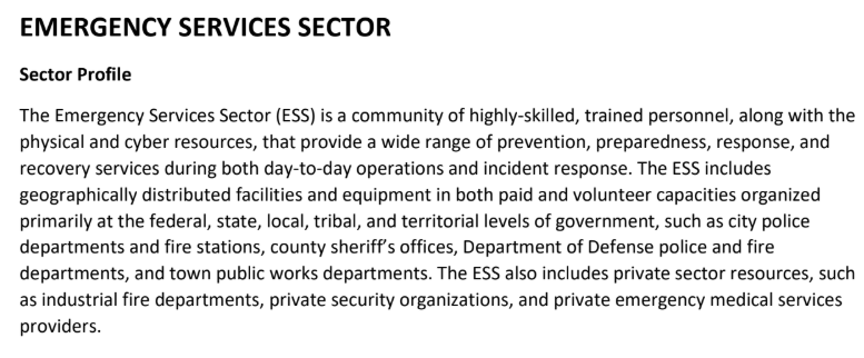 Excerpt from page 2 & 3 “Emergency Service Sector”: