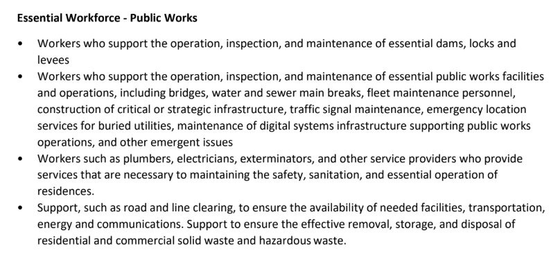 essential workforce - public works